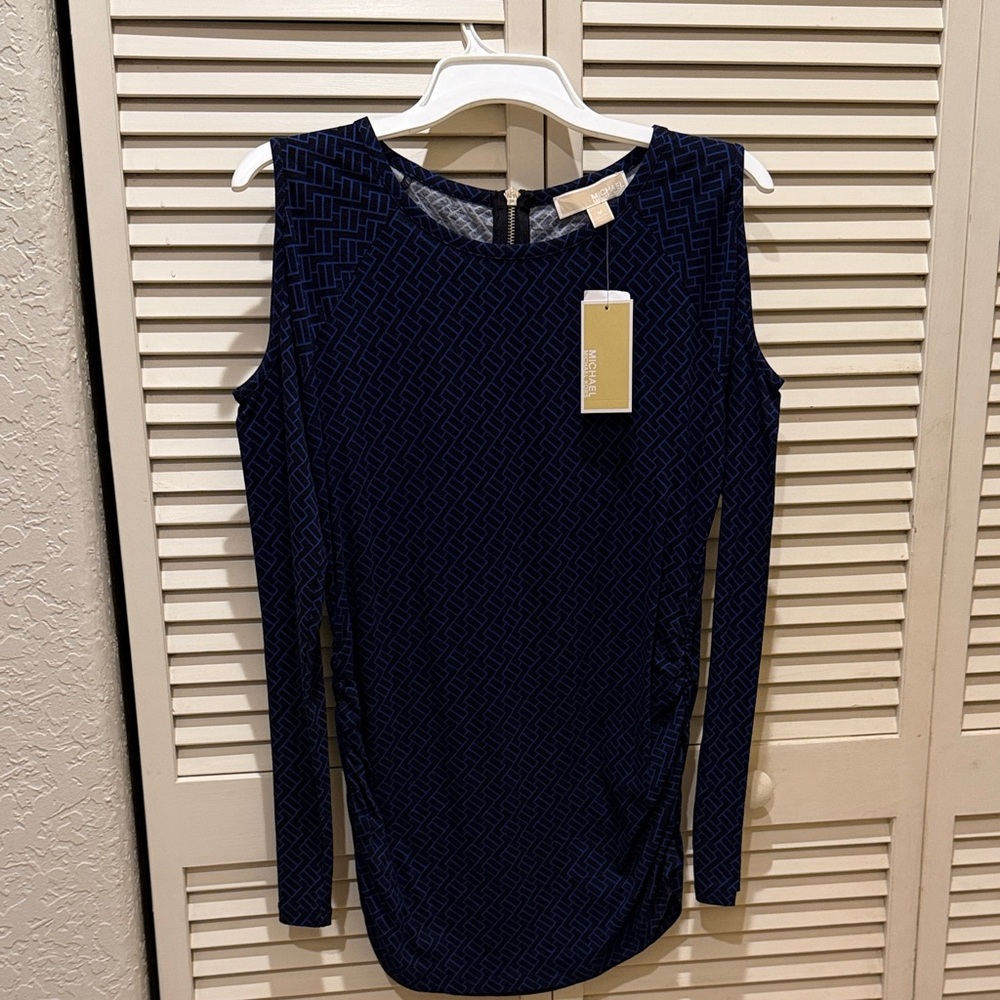 NWT Michael Kors Blue Geometric Pattern Dress LS